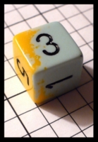 Dice : Dice - 6D - Chessex Half and Half Pale Blue and Gold with Black Numerals - Gnome Games Wisc Oct 2011